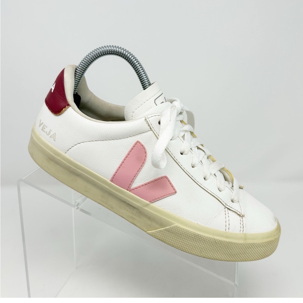 Veja V-12 Pink and White Lace Up Leather Low Top Sneakers Size 8 **SEE FLAWS**